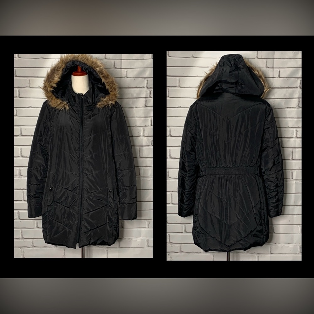 St. John's Bay Black Puffer Jacket with Faux Fur Hood XL